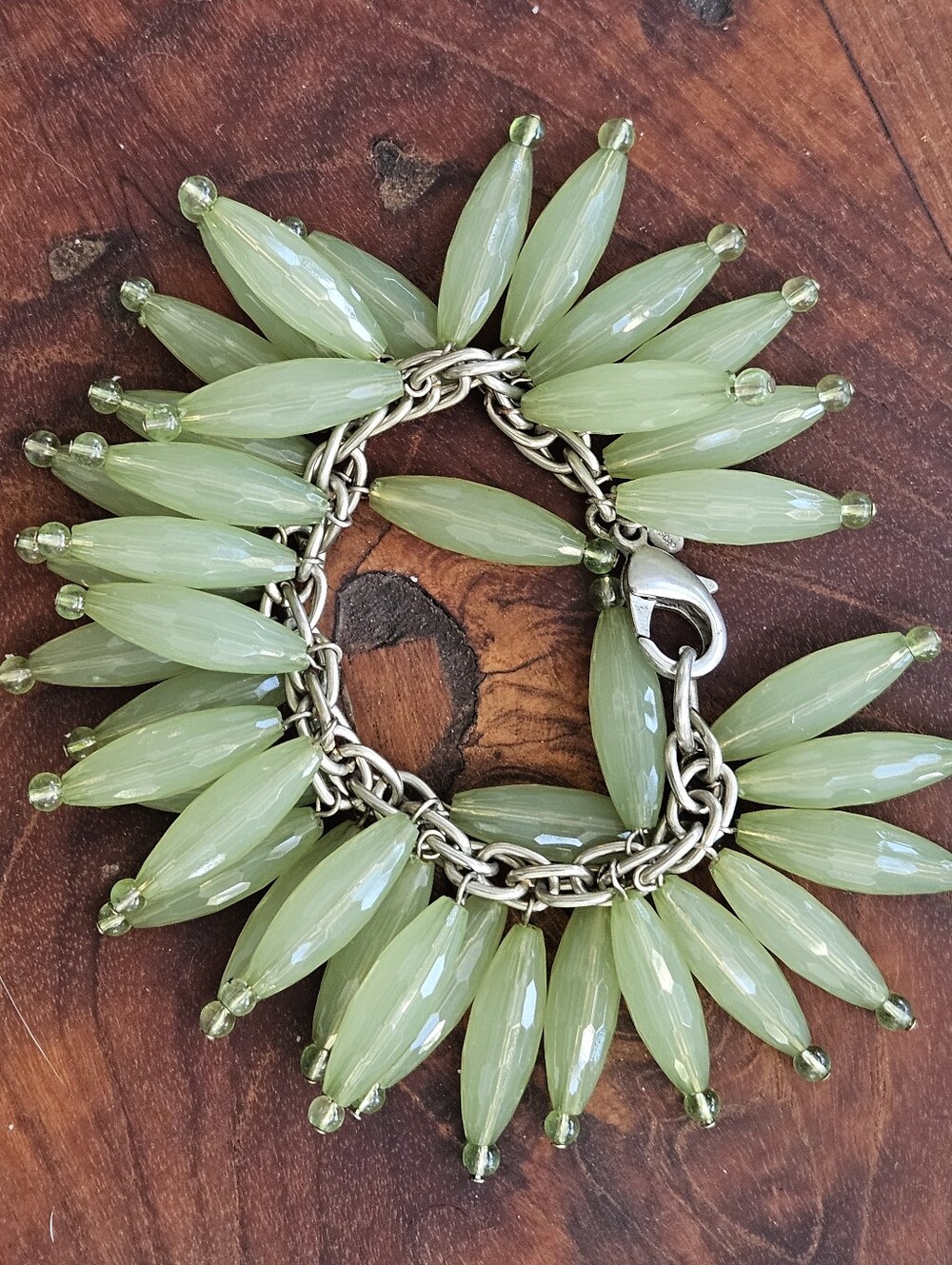 Gerard Yosca Vintage Green Beaded Bracelet Dangling Acrylic Beads Cha Cha 7"